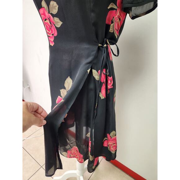 Spenser Jeremy Black Floral Flowy Chiffon Silk Dress Size 6 Tie Side - Picture 6 of 10